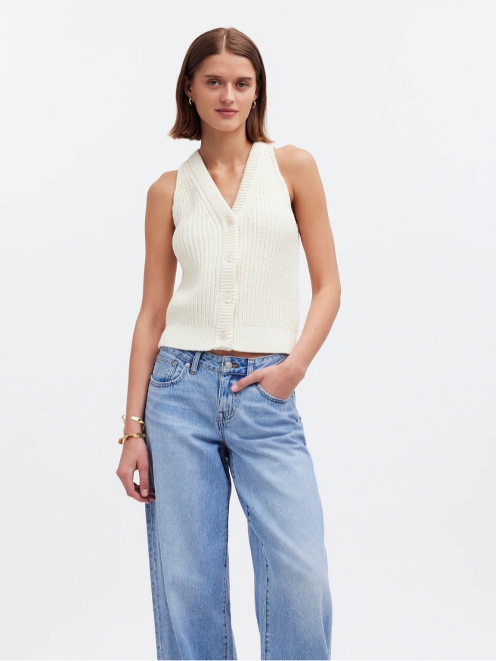 Madewell Cream Ribbed Chunky Knit Sweater Vest Layer Piece Size M